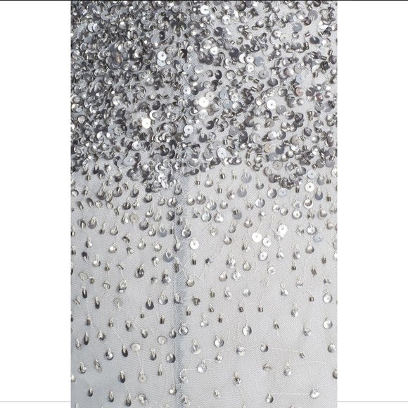 NEW Adrianna Papell Beaded Illusion Bodice Mesh Gown in Grey‎ [Petite SZ 4P ] - Picture 4 of 9